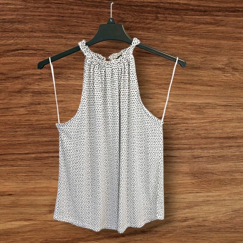 Adrianna Papell Sleeveless‎ Polka Dot Ruffle Mock Neck Smocked Large